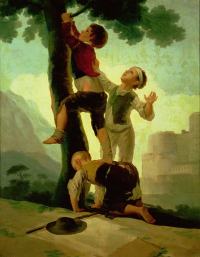 Niños trepando a un árbol, caricatura para un tapiz, 1790-92 de Francisco de Goya